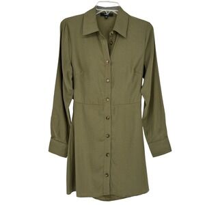 Lulus Olive Green Button Front Mini Dress Long Sleeve Back Cutout Size Small
